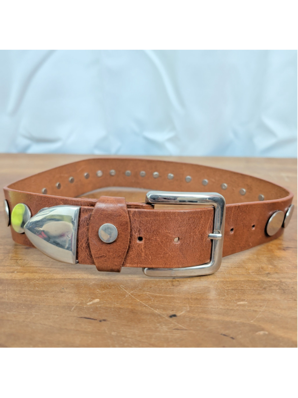 Circle Studded Leather Belt